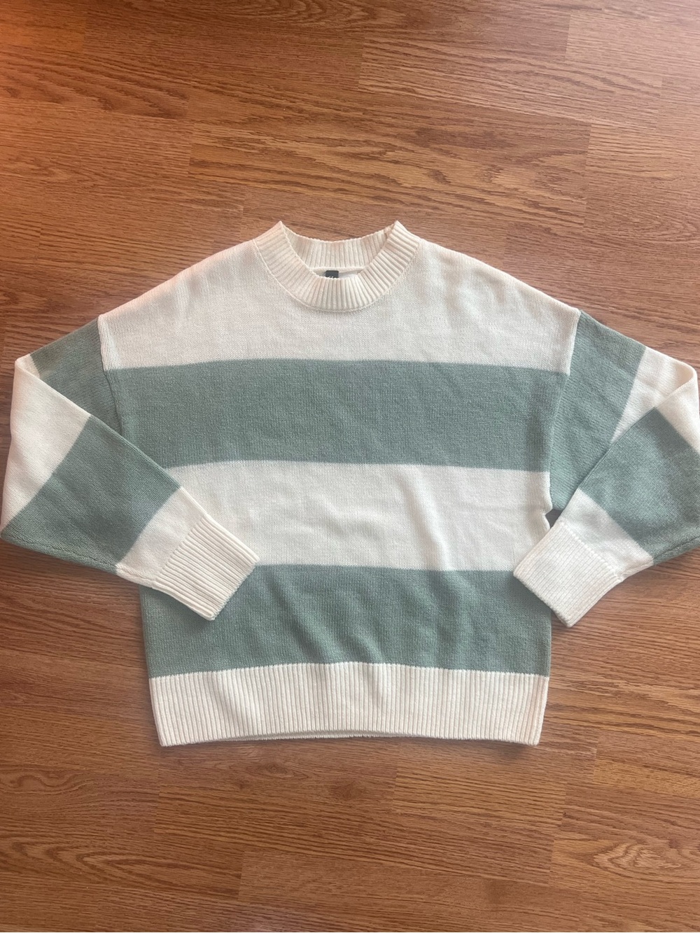 H&M Striped Crewneck Sweater - White & Sage
